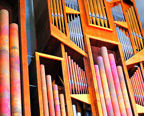 Image showing Church organ pipes abstract.