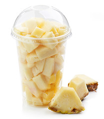 Image showing Plastic cup of pineapple pieces