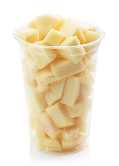 Image showing Plastic cup of pineapple pieces