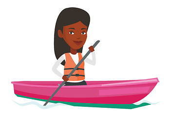 Image showing Woman riding in kayak vector illustration.