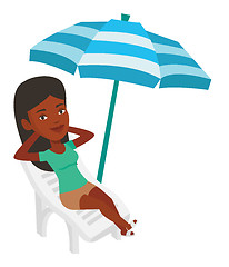 Image showing Woman relaxing on beach chair vector illustration.