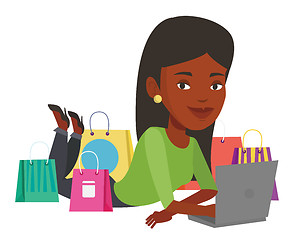 Image showing Woman shopping online vector illustration.