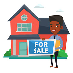 Image showing Young african-american realtor offering house.