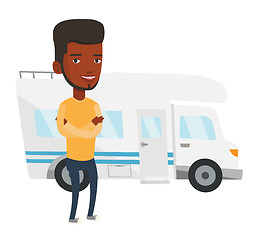 Image showing Man standing in front of motor home.