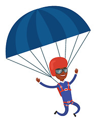 Image showing Young happy man flying with parachute.