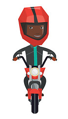 Image showing Young african-american man riding motorcycle.