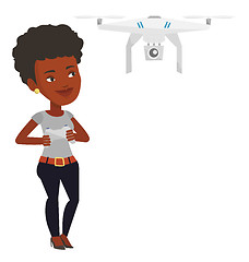 Image showing Woman flying drone vector illustration.