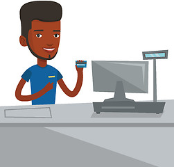 Image showing Cashier holding credit card at the checkout.