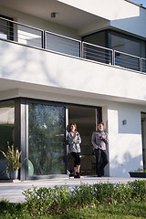 Image showing couple enjoying on the door of their luxury home villa