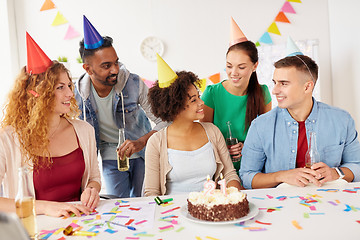 Image showing team greeting colleague at office birthday party