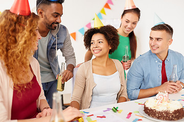 Image showing team greeting colleague at office birthday party