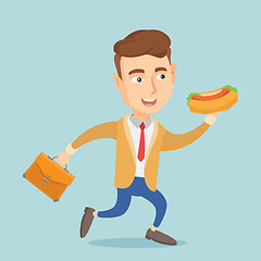 Image showing Business man eating hot dog vector illustration.