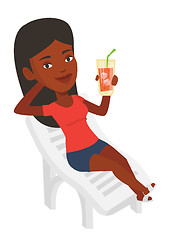 Image showing Woman relaxing on beach chair vector illustration.