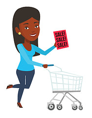 Image showing Woman running in hurry to the store on sale.