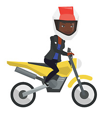 Image showing Young african-american woman riding motorcycle.