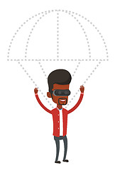 Image showing Happy man in vr headset flying with parachute.