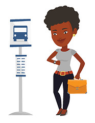 Image showing Woman waiting at the bus stop vector illustration.