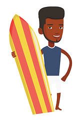 Image showing Surfer holding surfboard vector illustration.