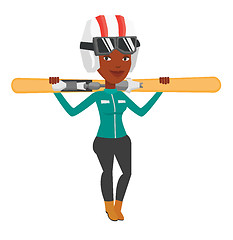 Image showing Woman holding skis vector illustration.