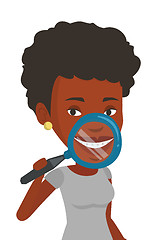 Image showing Woman examining her teeth vector illustration.