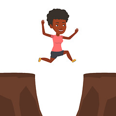 Image showing Sportswoman jumping over cliff vector illustration