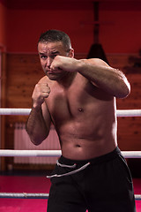 Image showing professional kickboxer in the training ring