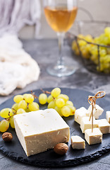 Image showing wine,grape and cheese