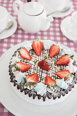 Image showing Tasty strawberry cream cake