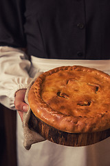 Image showing Pie from potato meat cheese and vegetables