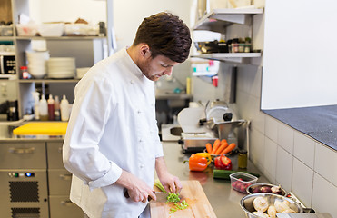 Image showing happy male chef cooking food at restaurant kitchen