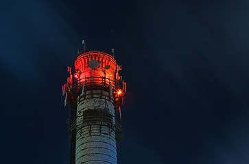 Image showing Illuminated Brick Tower Of Thermal Station At Night