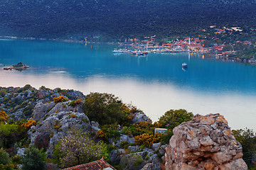 Image showing Sunrise over lagoon near Turkish town Kekova