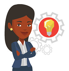 Image showing Woman with business idea bulb in gear.