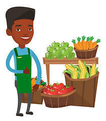 Image showing Friendly supermarket worker vector illustration.