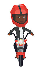 Image showing Young african-american woman riding motorcycle.