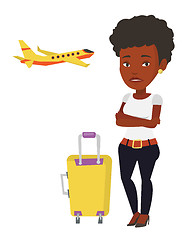 Image showing Young woman suffering from fear of flying.