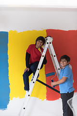 Image showing boys painting wall