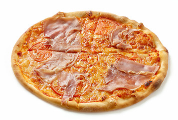 Image showing Ham and tomato pizza