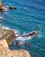 Image showing Coastline of Atlantic Ocean in volcanic Lanzarote Island