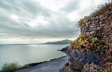 Image showing Coastline of Atlantic Ocean in volcanic Lanzarote Island