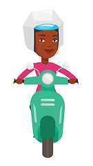 Image showing Young african-american woman riding scooter.