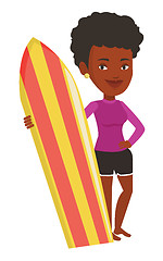 Image showing Surfer holding surfboard vector illustration.