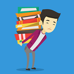 Image showing Student with pile of books vector illustration.