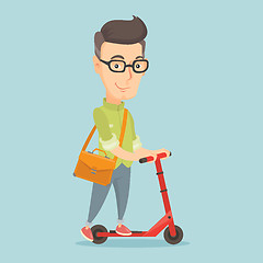 Image showing Man riding kick scooter vector illustration.