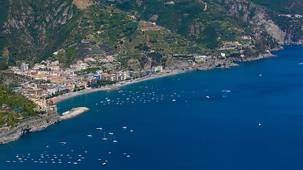 Image showing High angle view of Minori and Maiori, Amalfi coast, Italy