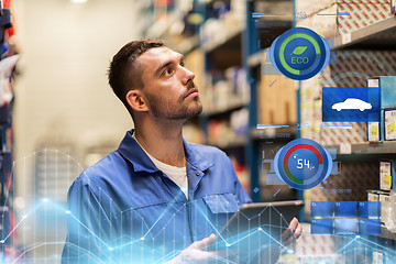 Image showing auto mechanic or smith with tablet pc at workshop