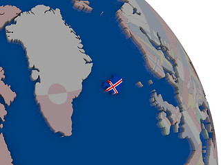 Image showing Iceland with flag on globe