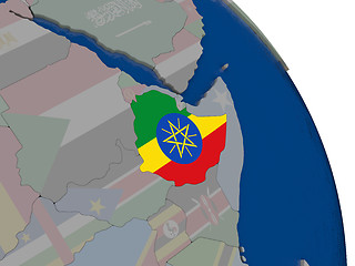 Image showing Ethiopia with flag on globe