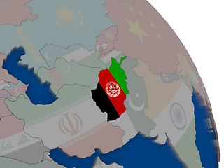 Image showing Afghanistan with flag on globe