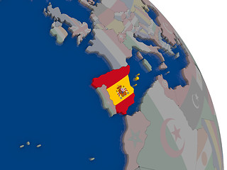 Image showing Spain with flag on globe